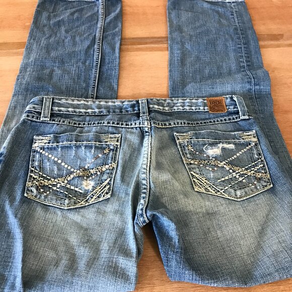 BKE Sabrina Boot Cut Jeans Women 26 Blue Low Rise Distressed Rhinestone Stretch - Picture 1 of 15